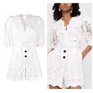 Self Portrait Lattice Embroidered White Playsuit Romper US 4 Bridal Wedding